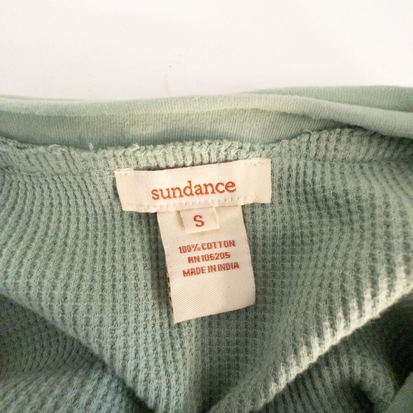 Sundance Small Top Sage Green Thermal Lace-Up Long Sleeve Raw Edge Like New - Picture 6 of 8